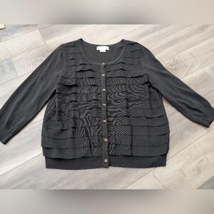 MICHAEL MICHAEL KORS Cardigan Black Tiered with Purple and Gold Buttons Size XL